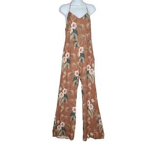 Anthropologie Paige Hawaiian Floral Romper Jumpsuit 10 Brown Pink Portland